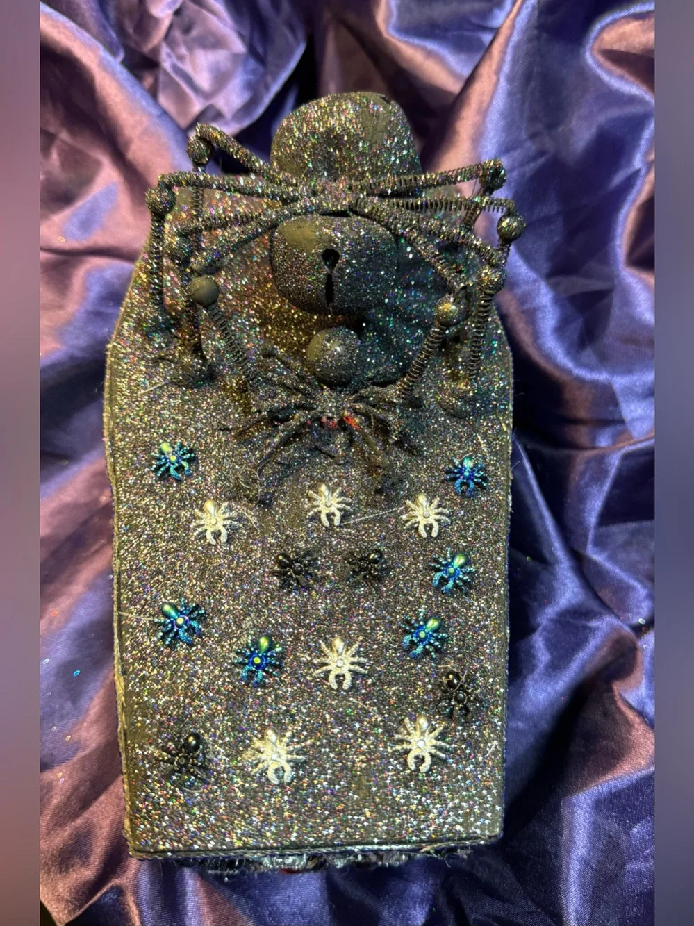 Glitter Spider Coffin trinket box — Black with Blue & Silver Accents